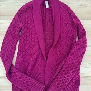ivivva girls size 12 magenta long cardigan sweater.